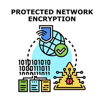 Protected network encryption securing digital data connection concept Stock Illustration