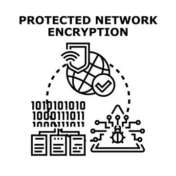 Protected network encryption securing digital data connection concept Stock Illustration