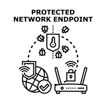 Protected network endpoint concept digital security illustration Stock Illustration