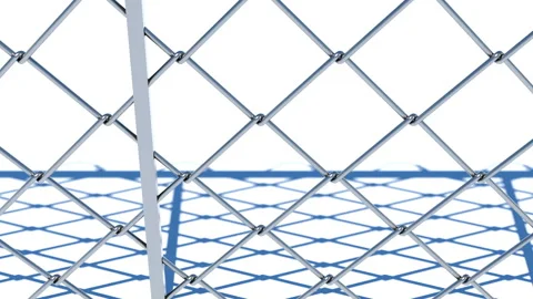 Protected object. A wire fence casts a blue shadow on a white background Stock Footage 128303395