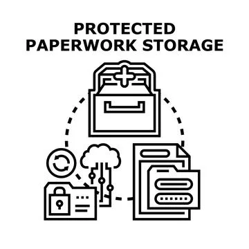 Protected paperwork storage concept with document security system Stock Illustration