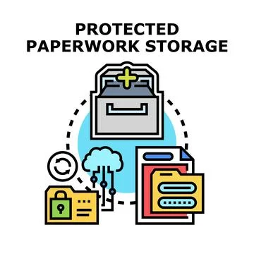 Protected paperwork storage concept with document security system Stock Illustration