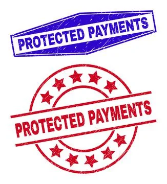 PROTECTED PAYMENTS Textured Badges in Circle and Hexagon Forms Illustrazione stock