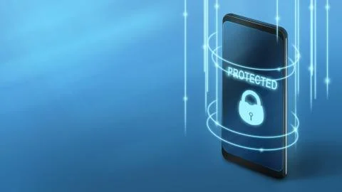 Protected phone with neon lock on screen Illustrazione stock