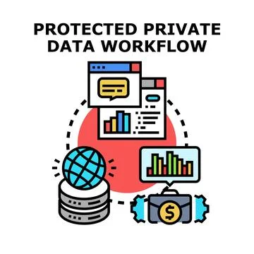 Protected private data workflow management concept 스톡 일러스트