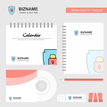 Protected shield  Logo, Calendar Template, CD Cover, Diary and USB Brand Stat Stock Illustration