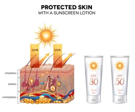 Protected skin with a sunscreen lotion Stock Illustration