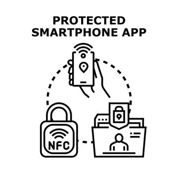 Protected smartphone app concept for secure data management Stock Illustration