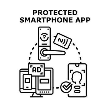 Protected smartphone app securing digital access concept Stock Illustration