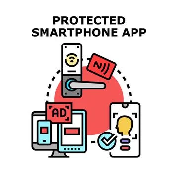Protected smartphone app securing digital access concept Illustrazione stock