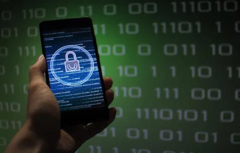 Protected in stream of data flow. padlock icon symbolize security and Green b 스톡 일러스트