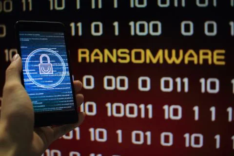 Protected in stream of data flow. padlock icon symbolize security and red bin 스톡 사진