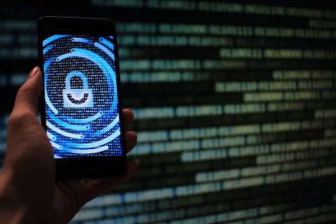 Protected in stream of data flow. padlock icon symbolism security and motion 库存照片