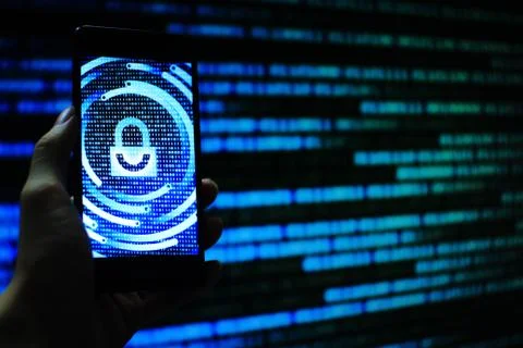 Protected in stream of data flow. padlock icon symbolism security and motion 写真素材