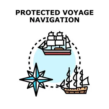 Protected voyage navigation with historic sailing ships Stock Illustration
