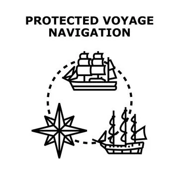 Protected voyage navigation with historic sailing ships Stock Illustration