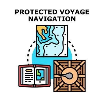 Protected voyage navigation planning and guiding journey Illustrazione stock