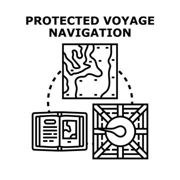 Protected voyage navigation planning and guiding journey Stock Illustration