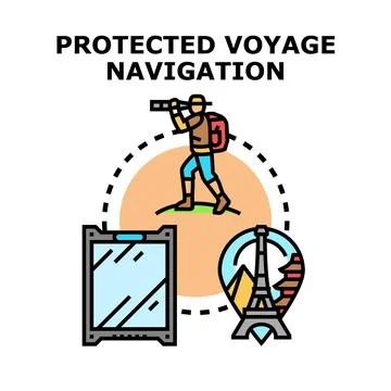 Protected voyage navigation planning discover journey concept Stockillustratie