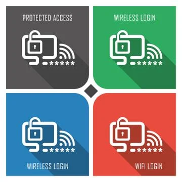 Protected wifi flat vector icon on colorful background. simple PC web icons eps8 Stock Illustration