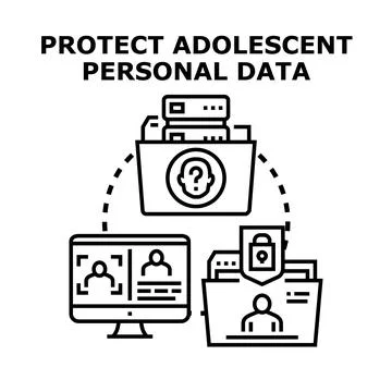 Protecting adolescent personal data privacy and digital security concept 库存插图