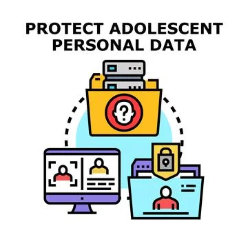 Protecting adolescent personal data privacy and digital security concept Stock Illustration