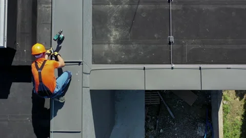 Protecting Building From Elements. Lightning Protection System Installation Stock Footage 141029531