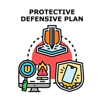 Protecting digital devices with cybersecurity defensive plan Stock Illustration