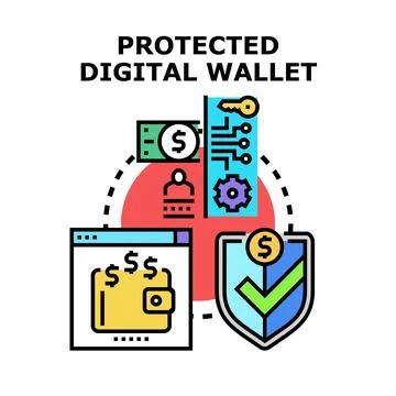 Protecting digital wallet, secure online financial transactions Stock Illustration
