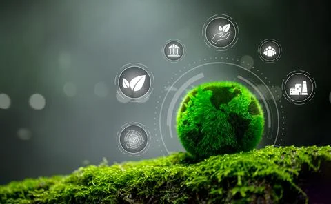 Protecting globe of green tree on nature background, ecology and environmen.. Stock Photos