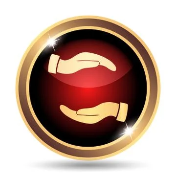Protecting hands icon. Internet button on white background.. Stock Illustration