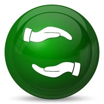 Protecting hands icon. Internet button on white background.. Stock Illustration