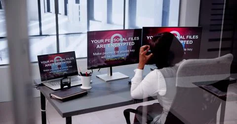 Protecting Lady's Data: A Cyber Security Hack Attack Stock Photos