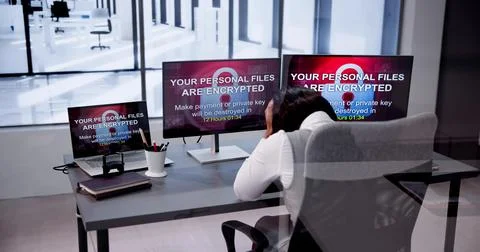 Protecting Lady's Data: A Cyber Security Hack Attack Stock Photos