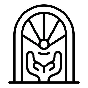 Protecting magic orb behind round door with hands, mystical artifact Stock Illustration