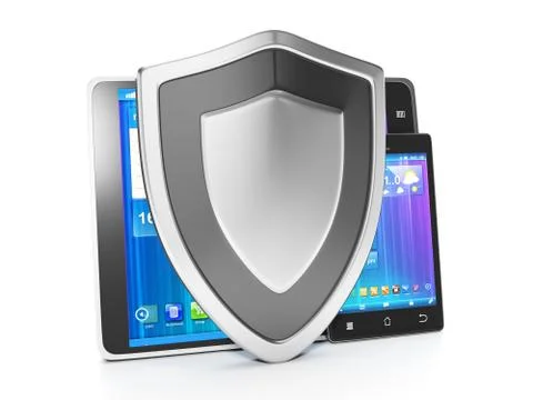 Protecting mobile devices from hacking and viruses. the group of mobile devic Stock Illustration