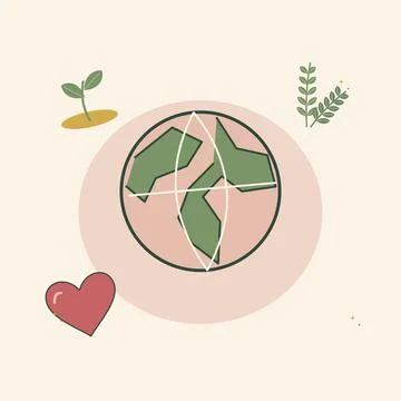 Protecting nature with a globe and growing plants. Decorative flat vector com Ilustração Stock