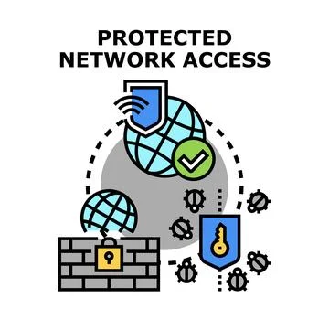 Protecting network access through cybersecurity solutions and data safety Stock Illustration