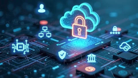 Protecting Sensitive Data in the Cloud.Cloud Security ArchitectureSafe Cloud Stock Footage 302834657