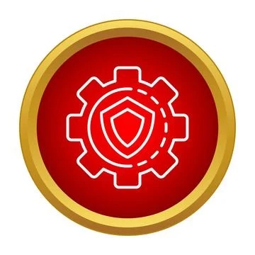 Protecting system settings with security shield cogwheel icon Stockillustratie