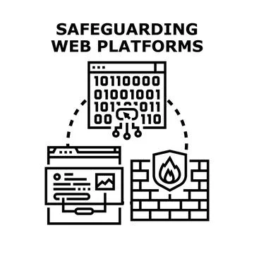 Protecting web platforms and website cybersecurity firewall 스톡 일러스트