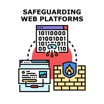 Protecting web platforms and website cybersecurity firewall Illustrazione stock