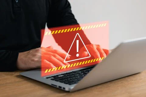 Protection against personal data hacking, exclamation mark Computer virus det Foto stock