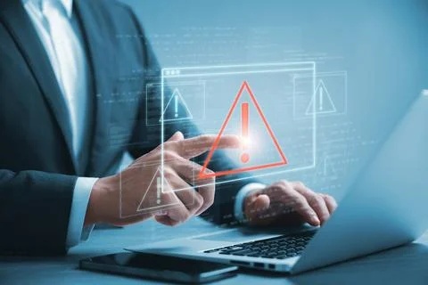 Protection against personal data hacking, exclamation mark Computer virus d.. Stock Photos