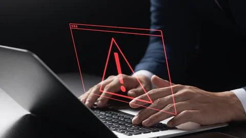 Protection against personal data hacking, exclamation mark Computer virus d.. Stock Photos