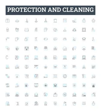 Protection and cleaning vector line icons set. Protection, cleaning, shielding Stock Illustration