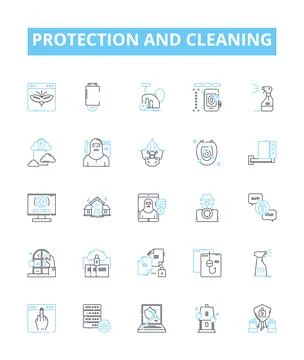 Protection and cleaning vector line icons set. Protection, cleaning, shielding Stock Illustration