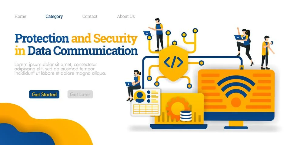 Protection and Security in Data communication. protect data sharing path for  Stock Illustration