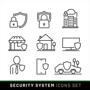 Protection and security system icons set Stock Illustration