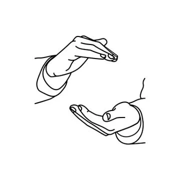 Protection and supporting hand icon line on an isolated white background. EPS Stock Illustration